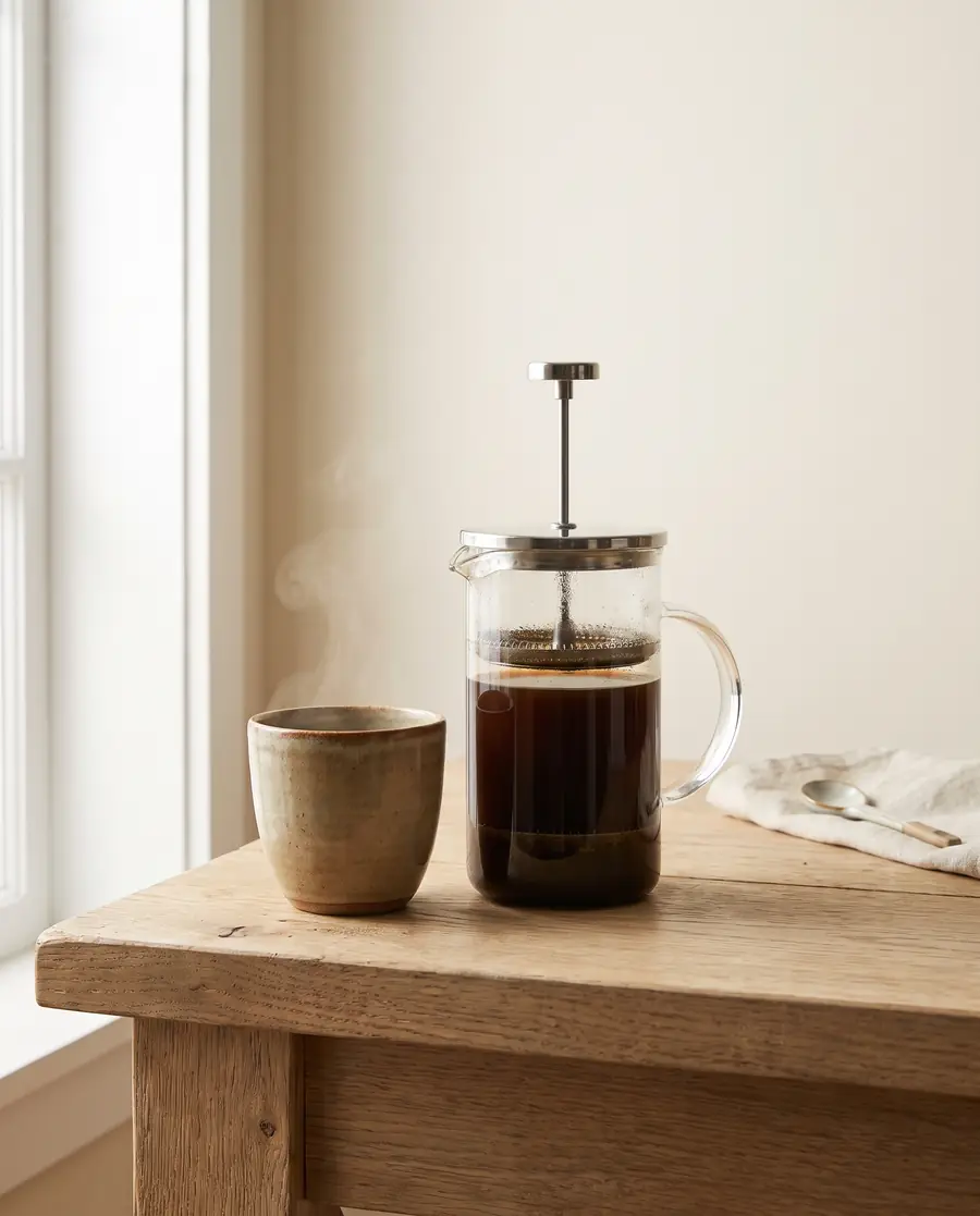 Prensa francesa com café